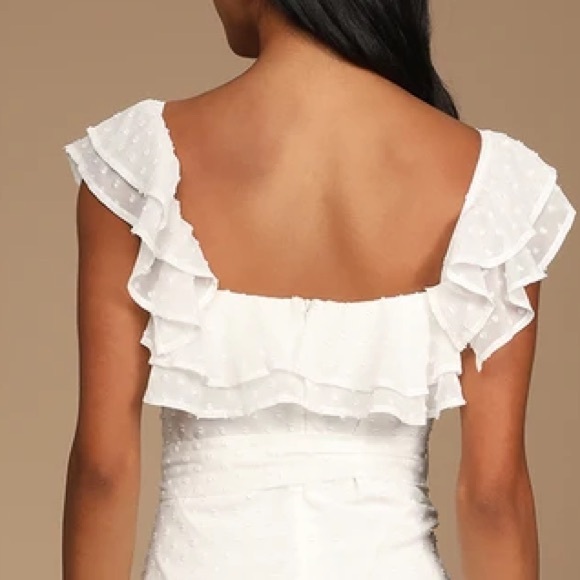 Lulus Dear to My Heart Swiss Dot Tiered Ruffled White Cream Midi Dress Small - Picture 6 of 9